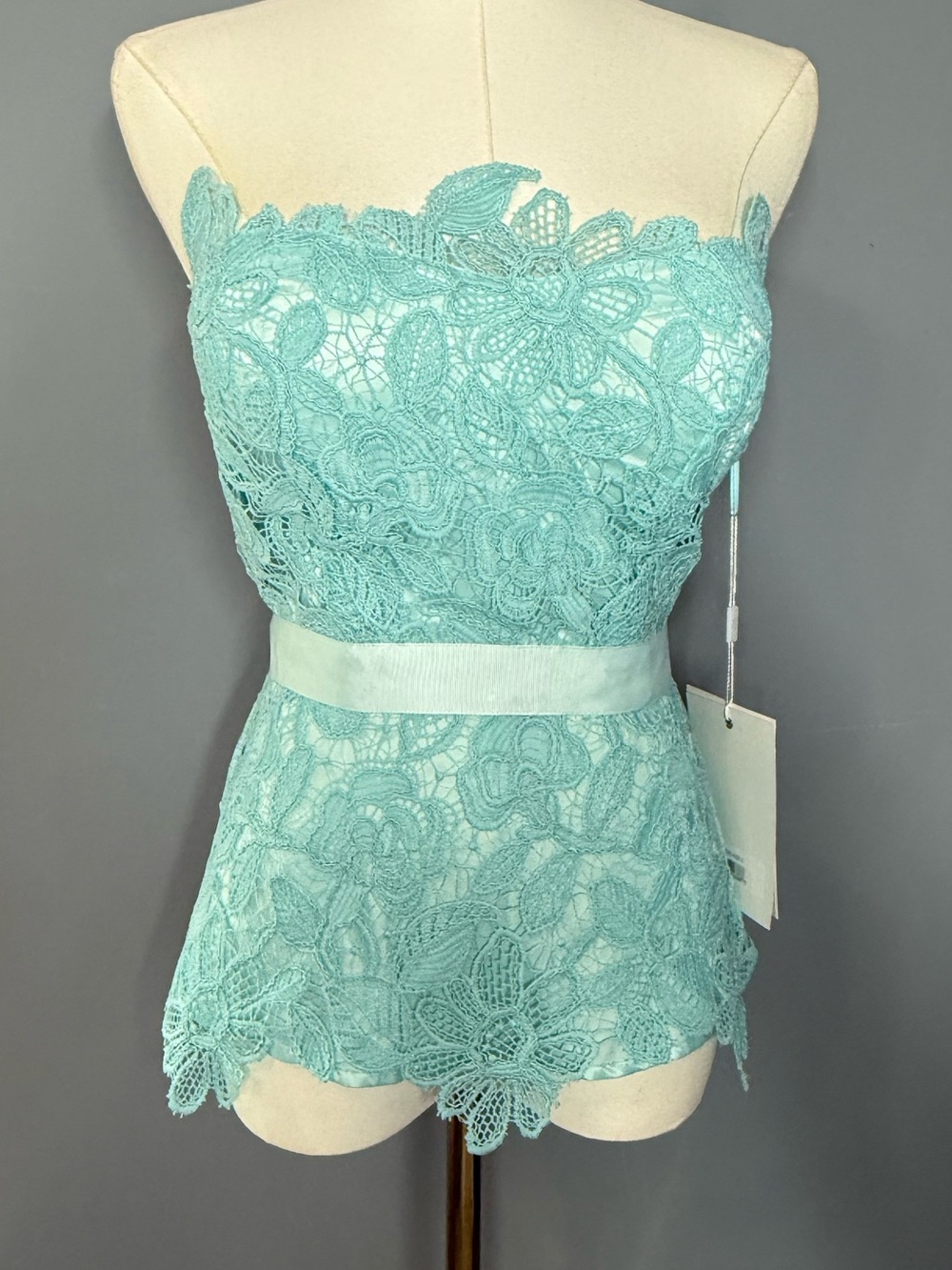 NET Mac Duggal Mint Lace Strapless Bustier